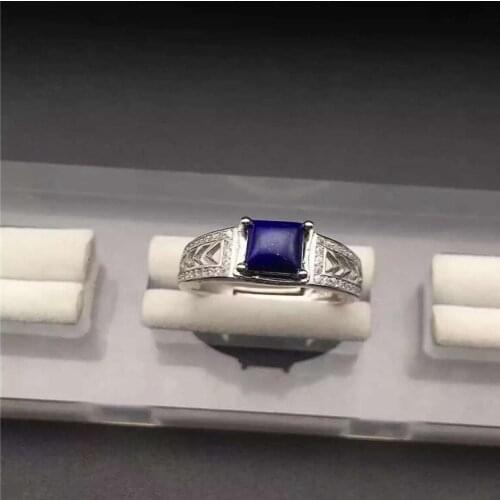 Natural Lapis ring Free shipping Natural real Lapis 925 sterling silver Ring Per jewelry 7*7mm