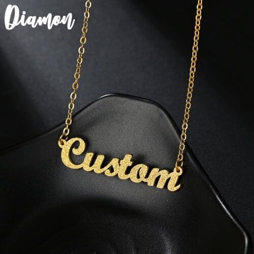 Diamon 2020 New Customized Stainless Steel Frosted Name Necklace Personalized Letter Gold Choker Pendant Nameplate Gift
