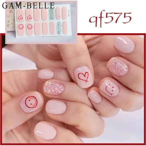 GAM-BELLE Solid Cute Cartoon Full Nail Stickers Nail Polish Decoration Creative Self Adhesive Nails Decals Wraps Manicure Tool