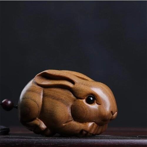 Green sandalwood 7cm Traditional Chinese Chinese Zodiac Rabbit Office Decoration Feng Shui Real Wood Mascot Collection