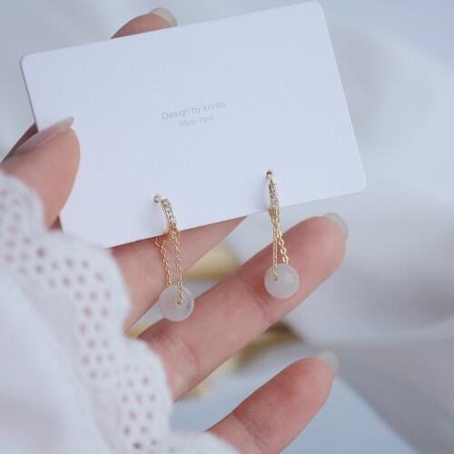 2021 New Arrival Delicate Jewelry 14K Real Gold Plated Opal Beads Stud Earrings Cubic Zircon Earrings