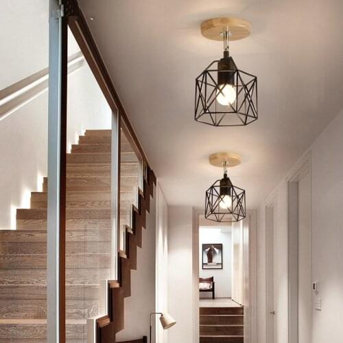 Modern Indoor Led Ceiling Lights Fixture Luminaire Nordic Wood Iron Mesh Lamp Corridor Hallway Bedroom Kitchen Home Decor Lampra