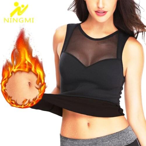 NINGMI Sport Top Women Neoprene Sauna Vest Home Fitness Shirt Weight Loss Waist Trainer Slimming Body Shaper Sexy Mesh Shapewear