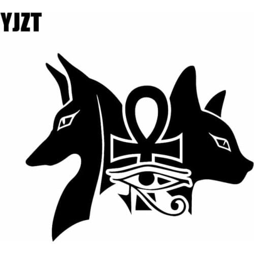 YJZT 15.9X13CM Vinyl Decal Ancient Egyptian Dogs Bastet Eye Of Horus Car Sticker Black/Silver C24-1469