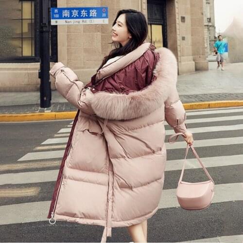Thick Pocket Quality Jacket Long Coat for Women 2021 Winter New White Duck Down Korean Loose Fashion Hooded Fox Fur Collar