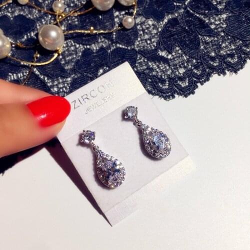 Cute Korean Earrings S925 Sterling Silver Color Big Water Drop Zircon STone Stud Earrings for Women Fashion Jewelry 2020 New