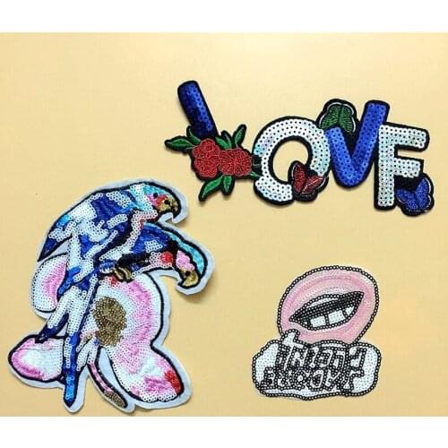 10pcs/lot Large Fashion Sequins Embroidered Patches Letters Floers Birds Applique Decorative Clothing Accessories