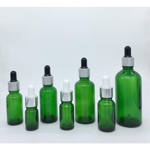 100pcs 5ml/10ml/15ml/20ml/30ML/50ml/100ml Reagent Eye Dropper Drop green Glass Aromatherapy Liquid Pipette Bottle Refillable