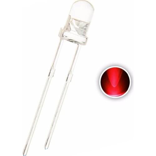 100pcs Clear Lens LED Diode 3mm Red Transparent Ultra Bright Round 3 mm LED 2V 20mA Light Emitting Diode Lamp