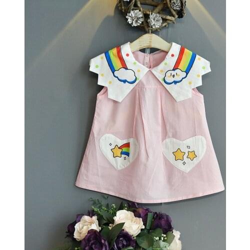 2021 summer small and medium-sized children girls sleeveless round neck A-line knee-length dresses cute doll collar dress