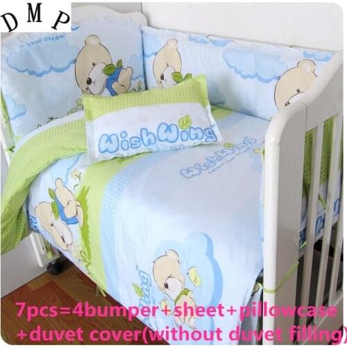 Promotion! 6/7PCS Crib Baby Bedding Set Boy Animal Design Baby Bedding Set Cotton Baby Newborn,120*60/120*70cm