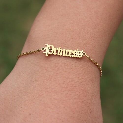 Stainless Steel Chain Bracelet Letter Charm Old English Princess Bracelet Femme Boho Jewelry Gothic Font Pulsera Friendship Gift