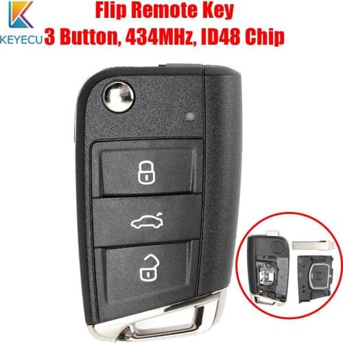 Keyecu Flip Remote Key Fob for Volkswagen MQB Golf VII MK7 for Skoda Octavia A7 434MHz ID48 Chip 3 Button Keyless-go