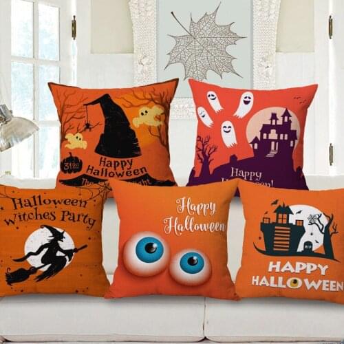 Decorative Cotton Linen Cushion Cover 45X45Cm Capa de Dlmofada Sofa Bedding Throw Pillow Case Creative Halloween pumpkin vampire