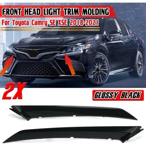 Gloss Black Car Headlight Trim Strip Front Head Light Lamp Eyelid Cover Mouldings for Toyota Camry SE XSE 2018-2021