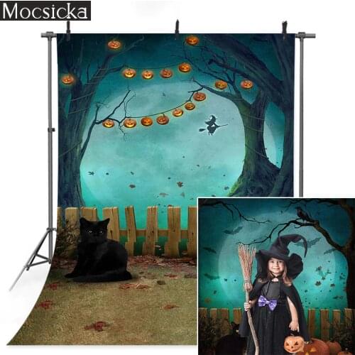 Halloween Pumpkin Lantern Backdrop Fall Horror Night Newborn Birthday Party Background Decoration Big Moon Civet Cat Photocall
