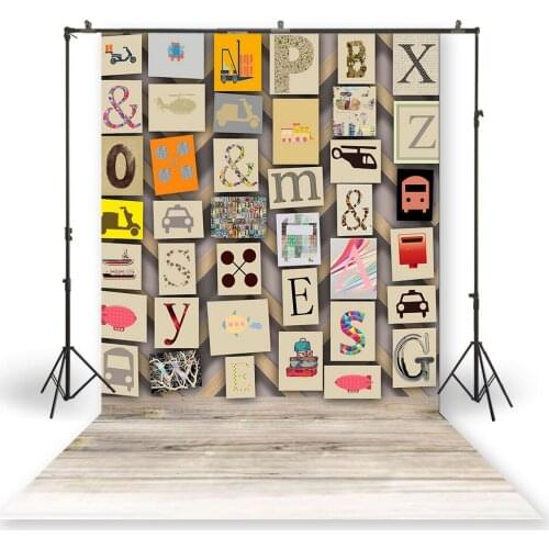 HUAYI Photography Backdrop Newborns Baby Birthday Studio Photo Background Vintage Alphabet Wall Photo Backdrops XT-6847