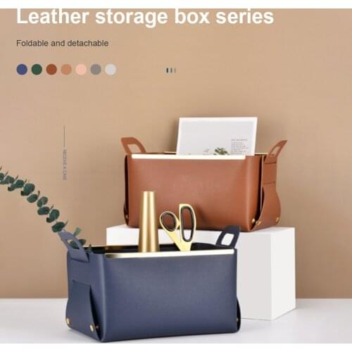 Leather Storage Bag with Handlebar Travel Makeup Cosmetic Bag Home Office Living Room Table Organizer for Men Women Girls