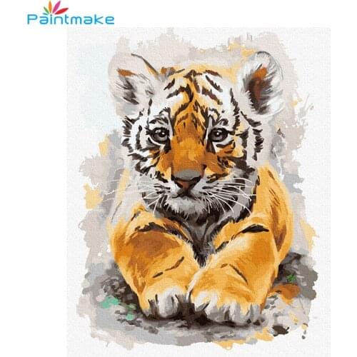 Paintmake Animal DIY Paint By Numbers For Kids Adult Digital Oil Painting On Canvas Cute Tiger Home Decoration painting
