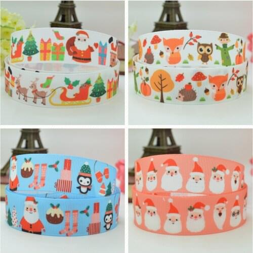 10 Yards 22mm 7/8" Christmas pretty Printed grosgrain ribbon hair bow Headwear DIY hair accessories retail B0929