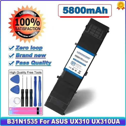 LOSONCOER 5800mAh B31N1535 Laptop Battery For ASUS ZenBook UX310 UX310UA UX310UQ UX410 UX410UA UX410UQ U4000U U400UQ RX310U