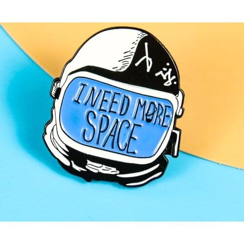 I Need More Space Astronaut Enamel Pin Custom Cosmonaut Brooches Backpack Clothes Lapel Pin Badge Friends Fun Jewelry Gift