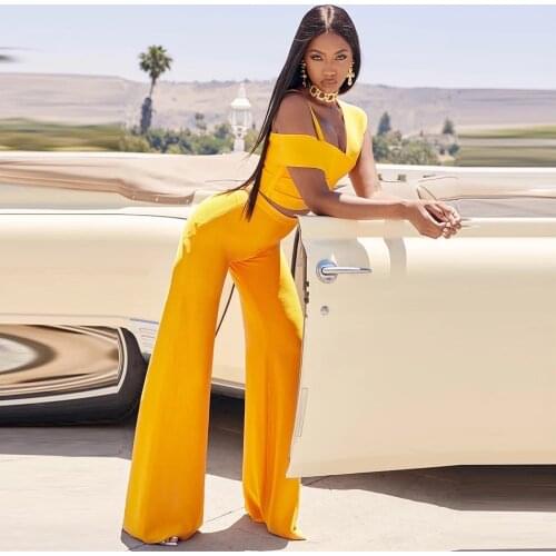 Fashion Orange/White Back Zip Design Celebrity Party Bandage Long Pants