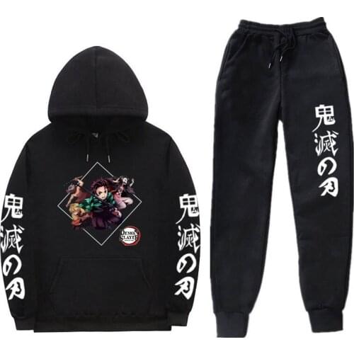 Fashion Demon Japanese Anime Slayer Men’s Hoodie + Pants Two-Piece sportswear hoodie Harajuku Hip Hop Autumn Winter Print Suit