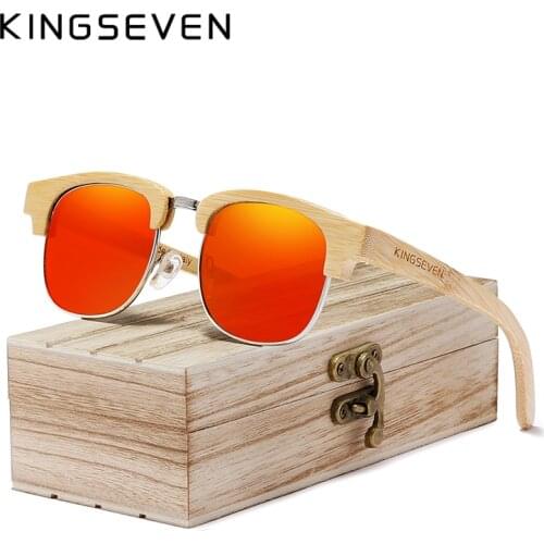 KINGSEVEN Red Mirror Retro Bamboo Natural Male Sunglasses Polarized Wooden Spring Hinge UV400 Protection Oculos De Sol Feminino