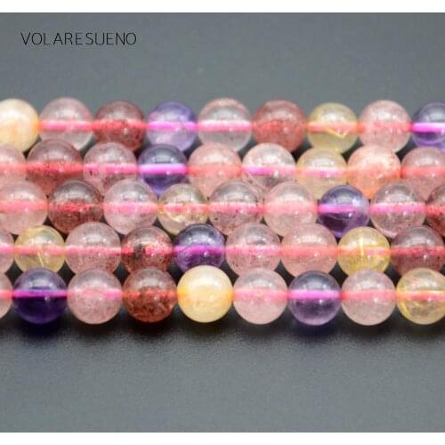 Natural Super Seven Strawberry crystal Rutilated Stone Round Loose Beads For Jewelry Making 4-10mm Spacer Beads Fit Diy Bracelet