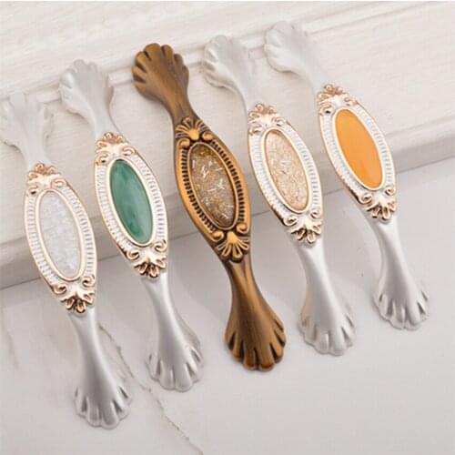 New European gold ceramic single hole double hole furniture drawer handle kitchen wardrobe cabinet door handle furniture