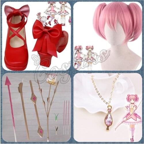 Puella Magi Madoka Magica Madoka Kaname Cosplay Wig Pink Clip Ponytails Hair Girl Kaname Madoka Cosplay Shoes Boots Accessories