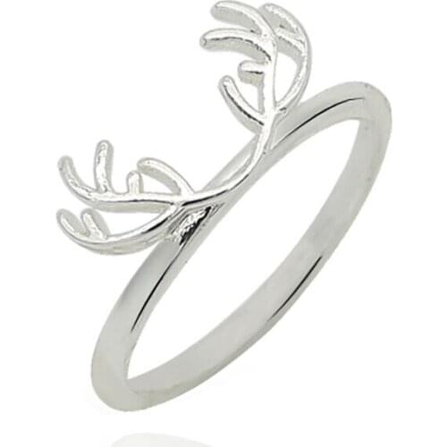 Simple Gold Silver Color Elk Deer Antler Ring Index Finger Tail Rings For Women Girls Fashion Female Animal Jewelry bague femme