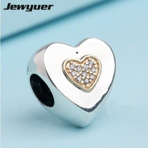 New autumn hearts charms with gold heart Fit charm bead 925 sterling silver bracelets DIY for jewelry making fine jewelry GD120