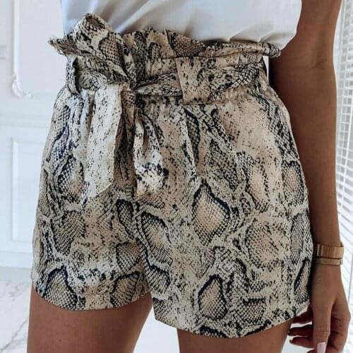 2020 Summer New Snake Print High Waist Shorts Women Casual Loose Sashes Short Biker Shorts Streetwear Women Clothes