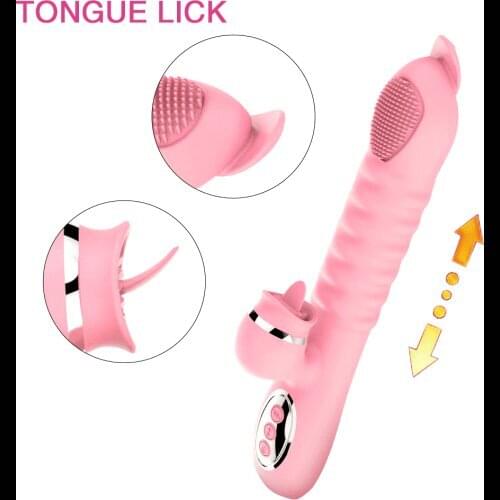 G Spot Telescopic Dildo Vibrator Silicone Sex Toys For Women Heating Tongue Licking Wand Clitoris Massager Adult Sex Shops