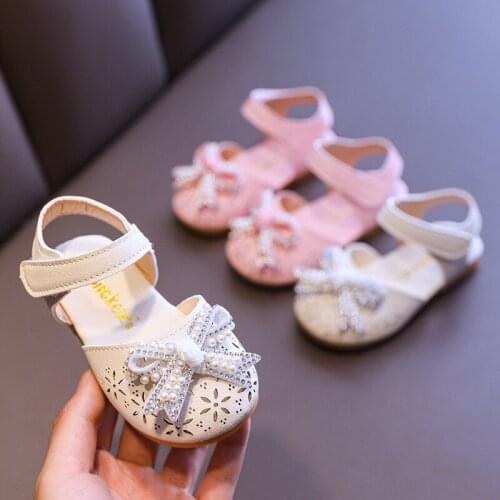 Girls' Single Shoes 2021 Spring New Bow-knot Princess Shoes Kids Leather Shoes Soft-soled Baby Shoes Sweet Hollow Chic Flats Hot