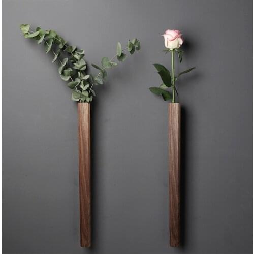 Flower Arrangement Vase Japanese Style Wall Hanging Vase Flower Hydroponic Bottle Rack Black Walnut Solid Wood