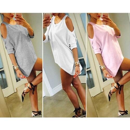 Ladies Cold Shoulder Loose T-Shirt Tops Women Short Mini Dress US