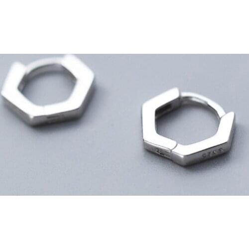 MloveAcc 100% 925 Solid Sterling Silver Hoop Earring Hexagon Ear Cuff Clip On Earrings for Women Girl Teen Gift Jewelry