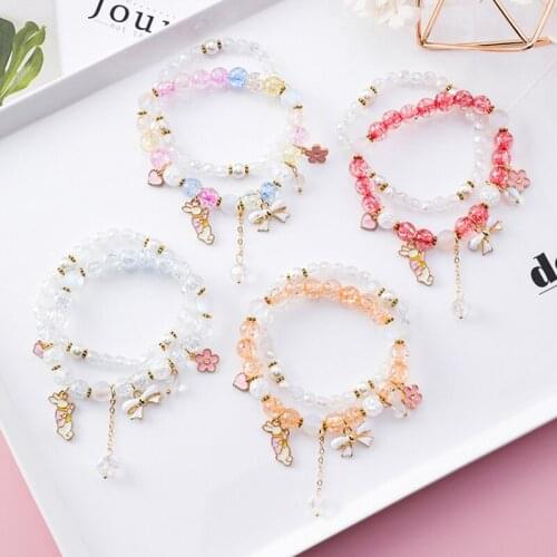 YADA fashion Cartoon rabbit Bracelets&Bangles For Women Double Bow beads Bracelets Crystal Jewelry bow-knot Bracelet BT200347