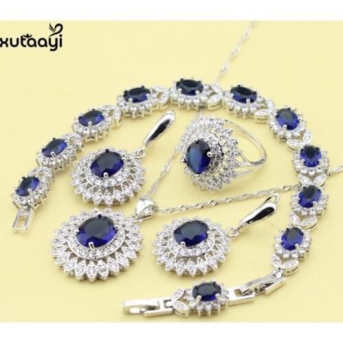 XUTAAYI Blue Cubic Zirconia AAA Quality Silver color Jewelry Sets For Women Classy Wedding Necklace/Rings/Earrings/Bracelet