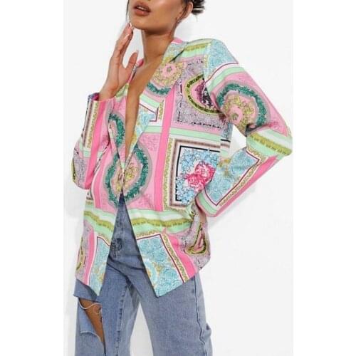 Vintage Irregular Graphic Print Womens Blazers Long Sleeve Office Ladies Fashion Jackets Casual Y2k Fashion Tops 2021 Autumn New