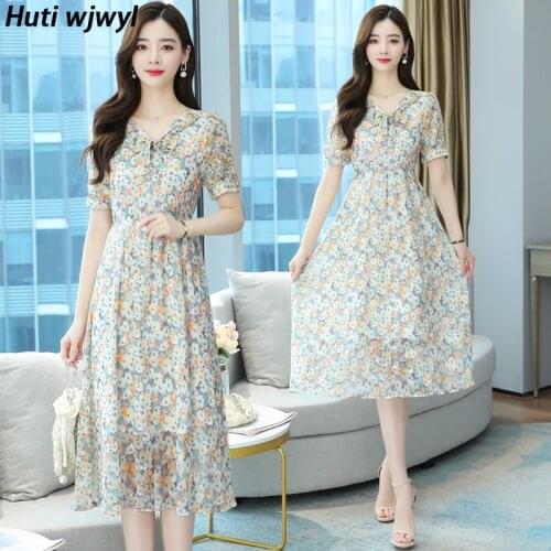 2021 Elegant Floral Chiffon Beach Boho Sundress Vintage Women Plus Size Sweet Vacation Maxi Dresses Summer Bodycon Party Vestido
