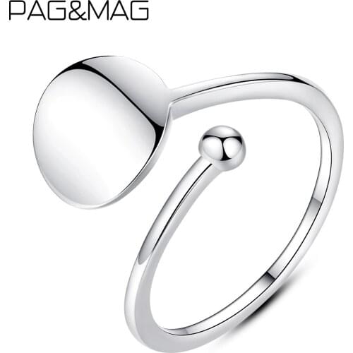 PAG&MAG Korean Real Sterling Silver 925 Rings Geometric Opening Silver Ring For Women Jewelry bague femme argent 925 veritable