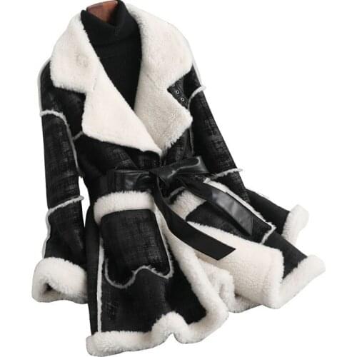 Genuine Wool Blend Fur Coat Winter Women Fur Outerwear Overcoat LF2141