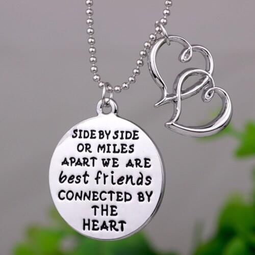10PCS Fashion Lettering Necklace SIDE BY SIDE OR MILES APART WE ARE best ...HEART Inspirational Friendsh Necklace Jewelry