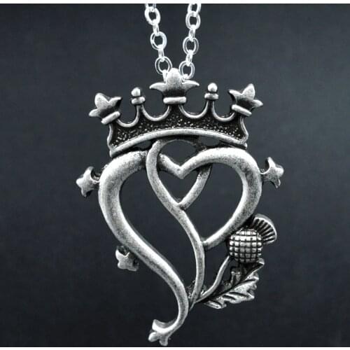 10pcs Vintage Silver Crown and Thistle Pendant Double Heart Scottish Symbol Jewelry Vintage Necklace For Women Gift SGL267-10