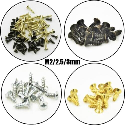 100pcs Bronze/Gold/Silver Mini Micro Phillips Round Flat Head Self Tapping Screw Fastener Wood Furniture Screws