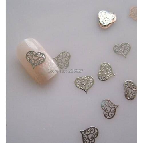 MS266-1 100pcs Silver Cute Heart Metal Sticker Nail Art Metal Sticker Nail Art Decoration Non-adhesive Sticker